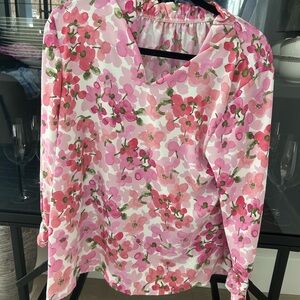 Floral V-Neck Blouse in Pink and Green